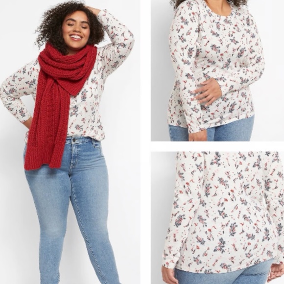 New Lane Bryant size 18/20 white, blue, red long sleeve tee - Picture 1 of 6